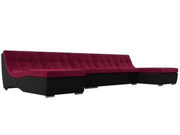 Большой П-образный диван Монреаль, Бордовый\Черный (Микровельвет\Экокожа) во Владимире