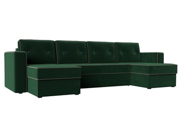 Большой П-образный диван Принстон, Зеленый\Коричневый (Велюр) боннель во Владимире