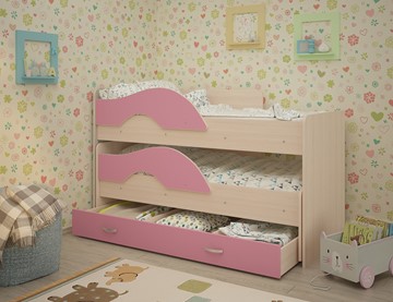 Детская 2-ярусная кровать Радуга 1.6 с ящиком, корпус Млечный дуб, фасад Розовый в Коврове