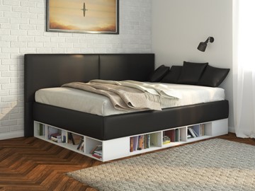 Подростковая кровать Lancaster 1, 140х200, ЛДСП белая, экокожа черная во Владимире