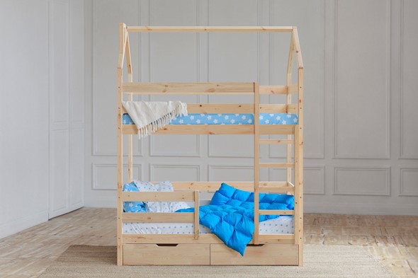 Двухэтажная детская кровать Домик с ящиками, без покраски в Коврове - изображение