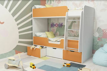 Детская 2-ярусная кровать Малыш двойняшка 70х160, корпус Белое дерево, фасад Оранжевый во Владимире