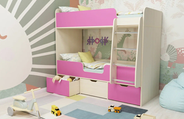 Детская 2-ярусная кровать Малыш двойняшка 70х160, корпус Дуб молочный, фасад Розовый в Коврове