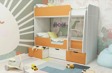 Детская двухъярусная кровать Малыш двойняшка 70х160, корпус Винтерберг, фасад Оранжевый в Коврове