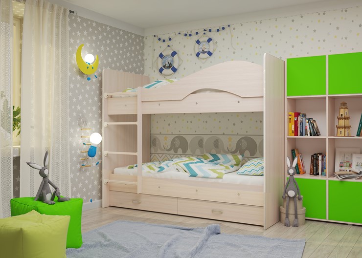 Детская 2-ярусная кровать Мая на щитах, цвет Млечный дуб во Владимире - изображение 2