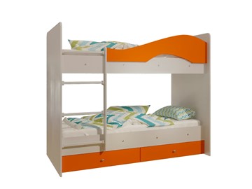 Детская двухъярусная кровать Мая с 2 ящиками на щитах, корпус Млечный дуб, фасад Оранжевый во Владимире - предосмотр 4