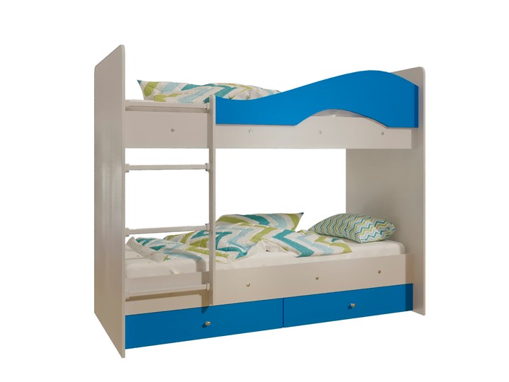 Двухъярусная детская кровать Мая с 2 ящиками на щитах, корпус Млечный дуб, фасад Синий в Коврове - изображение 4