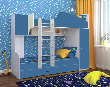 Детская 2-этажная кровать Юниор-2, каркас Белое дерево, фасад Лазурь во Владимире