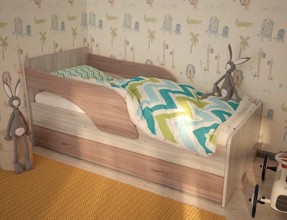 Кровать с бортиками Максимка, корпус Шимо светлый, фасад Шимо темный в Коврове - изображение