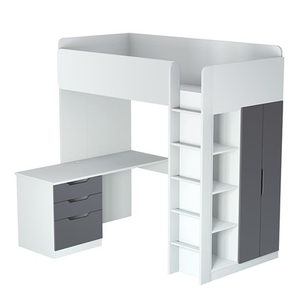 Кровать-чердак с письменным столом и шкафом POLINI Kids Simple Белый / Серый во Владимире - изображение