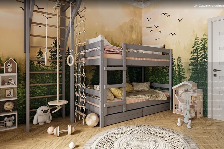 Кровать детская Джуниор двухъярусная с ящиками (Антрацит) в Коврове - изображение 1