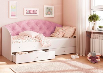 Детская кровать с ящиками Эльза без бортика, Розовый (латы) в Коврове