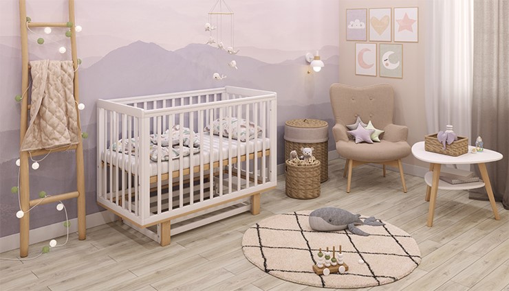 Кровать для новорожденных серия 3400 POLINI Kids Simple 340 с маятником Белый / Натуральный в Коврове - изображение 7