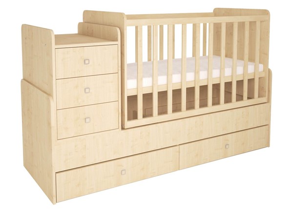 Кровать для новорожденных с комодом POLINI Kids Simple 1100 Натуральный во Владимире - изображение