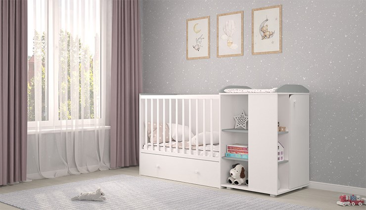 Детская кровать с комодом POLINI Kids Ameli 800 Белый / Серый, серия AMELI во Владимире - изображение 2