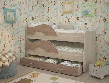 Детская двухэтажная кровать Радуга 1.6 с ящиком, корпус Шимо светлый, фасад Шимо темный во Владимире