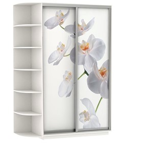 Шкаф-купе 2-х дверный Хит, 1500x600x2200, фотопечать, со стеллажом, белая орхидея, белый снег в Коврове