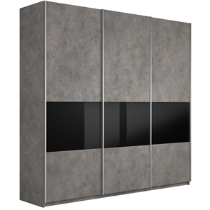 Шкаф 3-х дверный Широкий Прайм (ДСП / Черное стекло) 2400x570x2300, Бетон в Коврове
