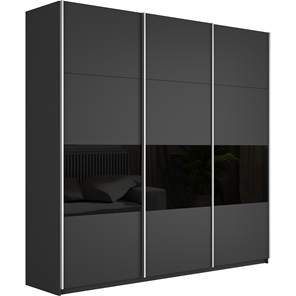Шкаф 3-дверный Широкий Прайм (ДСП / Черное стекло) 2400x570x2300, Серый диамант в Коврове