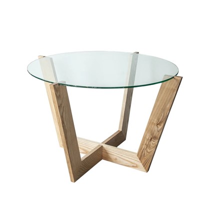 Круглый столик Оникс-10, Натуральный массив/Прозрачное стекло в Коврове - изображение