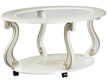 Стеклянный столик Овация-С, на колесах, слоновая кость-золото во Владимире
