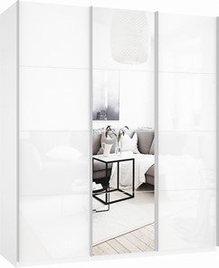 Шкаф-купе Прайм (Белое стекло/Зеркало/Белое стекло) 1800x570x2300, белый снег в Коврове