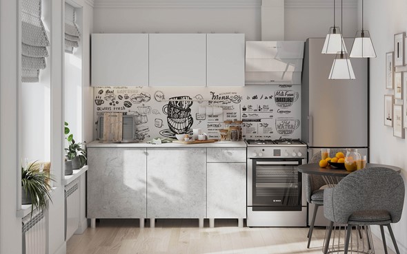 Гарнитур кухонный КГ-1 1600, белый/белый/цемент светлый/антарес в Коврове - изображение