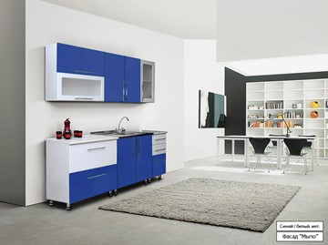 Гарнитур на кухню Мыло 224 2000х718, цвет Синий/Белый металлик в Коврове - предосмотр