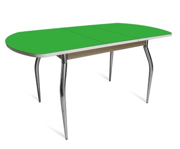 Кухонный раскладной стол ПГ-07 СТ2, дуб молочный/зеленое стекло/35 хром гнутые металл в Коврове
