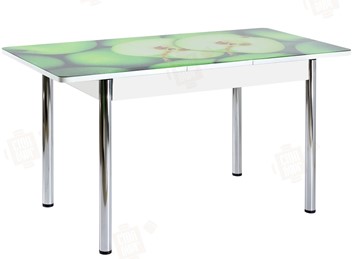 Кухонный раскладной стол Айсберг-02 СТФ, белое лдсп/зеленые яблоки/ноги хром прямые во Владимире