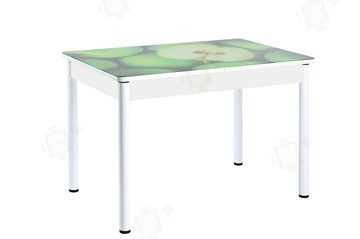 Кухонный раздвижной стол Айсберг-02 СТФ, белое лдсп/зеленые яблоки/ноги крашеные во Владимире