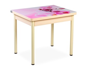 Кухонный пристенный стол СПА-02 СТФ, молочный дуб/фотопечать орхидея/опоры бежевый в Коврове