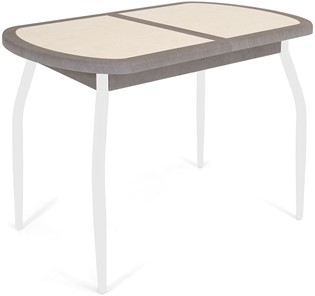 Обеденный раздвижной стол Будапешт-2 ПЛ (ноги белые, плитка бежевая/серый камень) во Владимире - предосмотр