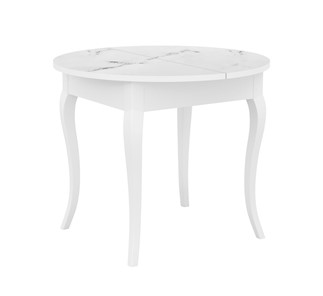 Кухонный стол раскладной Dikline MR100 Белый/стекло белое мрамор сатин/ножки MC белые в Коврове