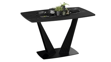 Кухонный стол раскладной Фабио тип 1 (Черный муар, Стекло матовое черный мрамор) в Коврове