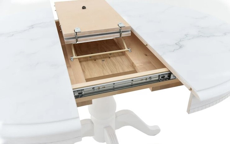Кухонный раскладной стол Фабрицио-1 Glass, Круг 1000, фотопечать (Мрамор 11) в Коврове - изображение 4