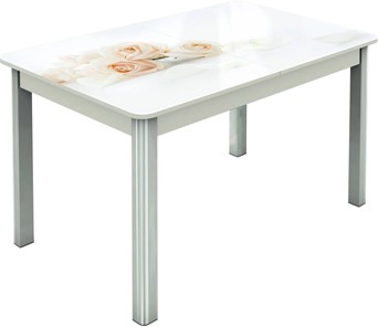 Кухонный стол раскладной Гамбург исп.2 ноги метал. крашеные №23, Фотопечать (Цветы №32) во Владимире