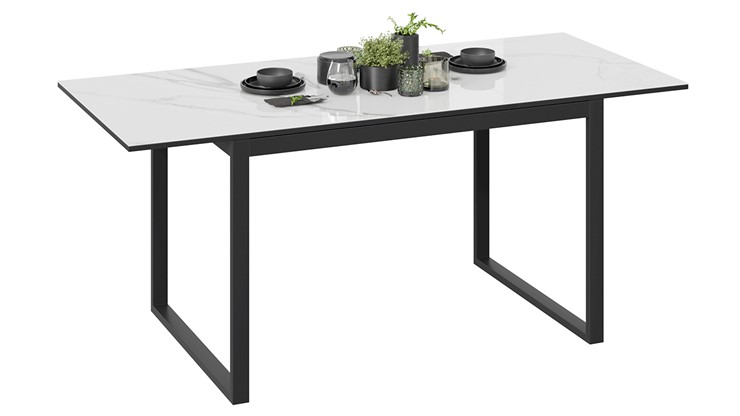 Кухонный раздвижной стол Маркус Тип 1 (Черный муар, Стекло белый мрамор) в Коврове - изображение 1