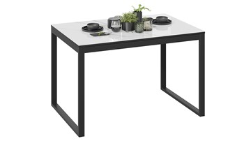 Кухонный раздвижной стол Маркус Тип 1 (Черный муар, Стекло белый мрамор) в Коврове - предосмотр