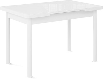 Обеденный раздвижной стол Милан-1 EVO, ноги металлические белые, стекло белое/серый во Владимире