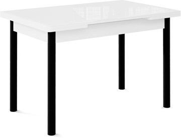 Кухонный стол раскладной Милан-1 EVO, ноги металлические черные, стекло белое/серый во Владимире