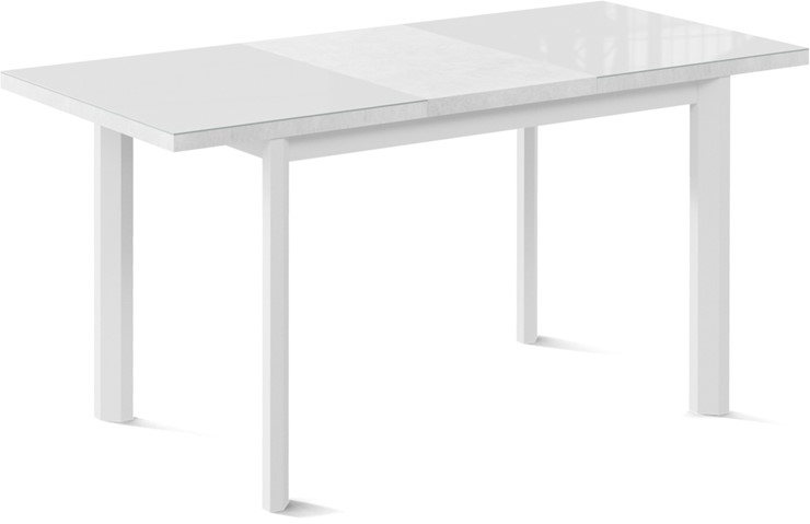 Обеденный раздвижной стол Нагано-3G (ноги металлические белые, стекло cristal/белый цемент) во Владимире - изображение 1