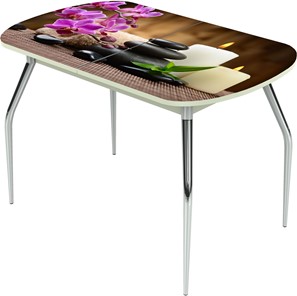 Кухонный стол раздвижной Ривьера исп.2 ноги метал. крашеные №24 Фотопечать (Цветы №18) в Коврове