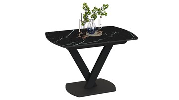 Кухонный стол раскладной Салерно тип 1 (Черный муар/Стекло черный мрамор) в Коврове