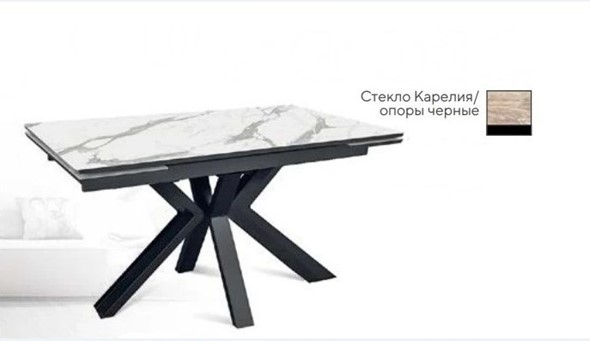 Кухонный раздвижной стол SFE 140, керамика карелия мрамор/ножки черные во Владимире - изображение