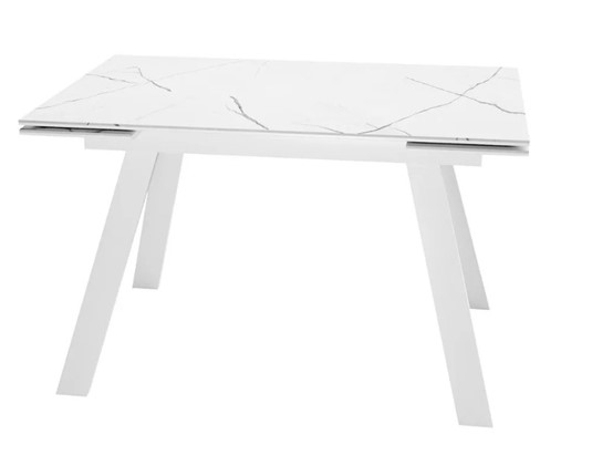 Кухонный стол раскладной SKL 140, керамика белый мрамор/подстолье белое/ножки белые во Владимире - изображение