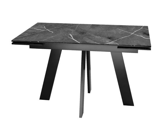 Кухонный раздвижной стол SKM 120, керамика черный мрамор/подстолье черное/ножки черные во Владимире - изображение