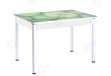 Раздвижной стол Айсберг-01 СТФ, белый/фотопечать зеленые яблоки/ноги крашеные в Коврове