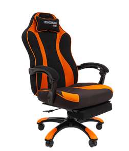 Кресло игровое CHAIRMAN GAME 35 с выдвижной подставкой для ног Ткань черная / Ткань оранжевая во Владимире