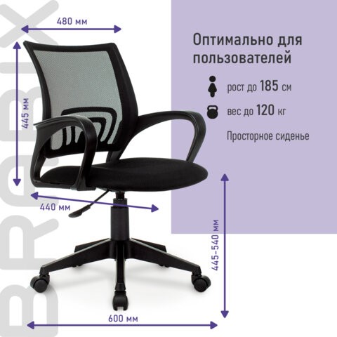 Офисное кресло Brabix Fly MG-396 (с подлокотниками, сетка, черное) 532083 во Владимире - изображение 11